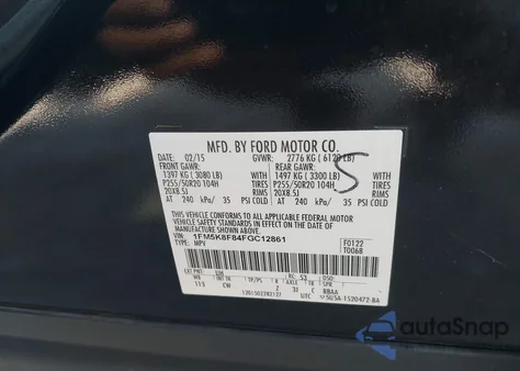 2015 Ford Explorer Limited из США, поврежденный, VIN 1FM5K8F84FGC12861